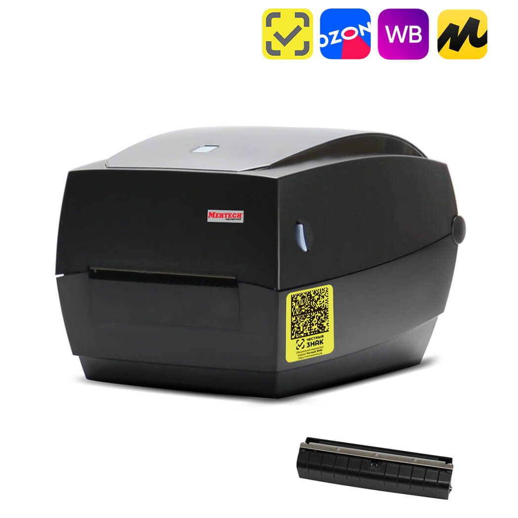 Комплект: термотрансферный принтер этикеток MERTECH TLP100 TERRA NOVA с отделителем (Ethernet, RS232, USB) black